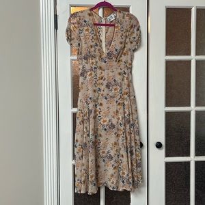 “Home With You” Beige Floral Midi Dress